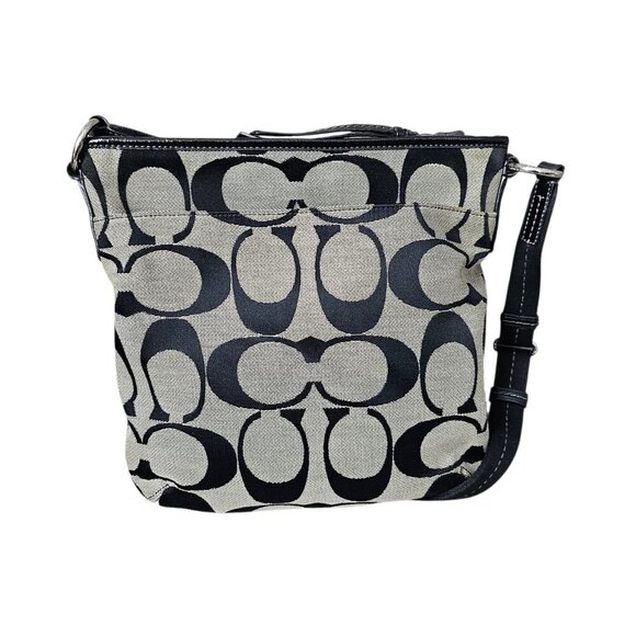 Coach SIGNATURE STRIPE Duffle Canvas Black Shoulder Crossbody Bag F21905 COA - Picture 6 of 14